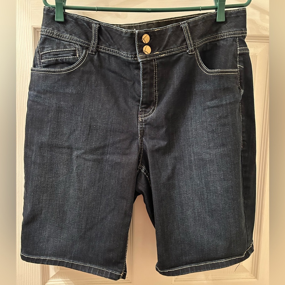Dark Denim Shorts with Contrast Stitching by Lane Bryant